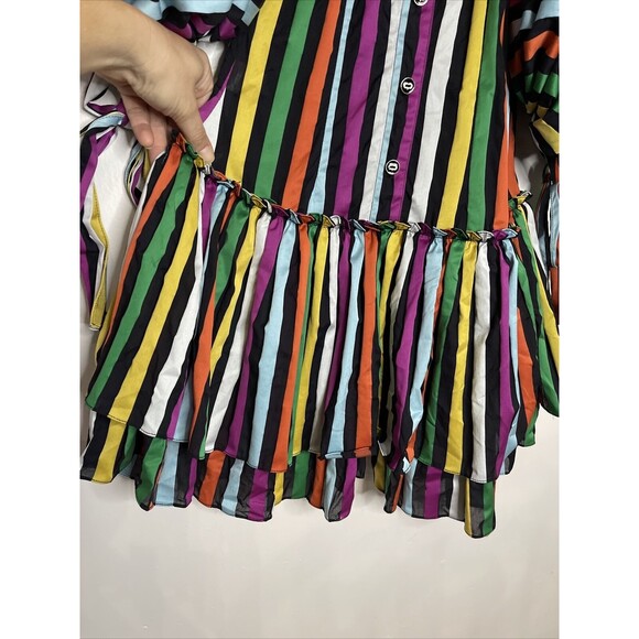 Caroline Constas Womens XS Striped Bella Dress Rainbow Striped Tiered Ruffle - Picture 4 of 10